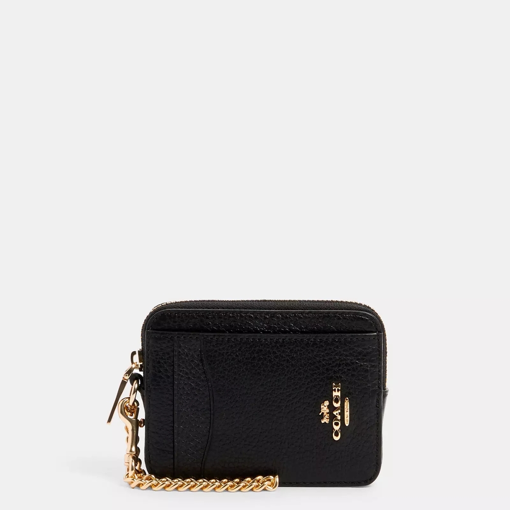 Coach Black Leather Wallet with Gold Chain